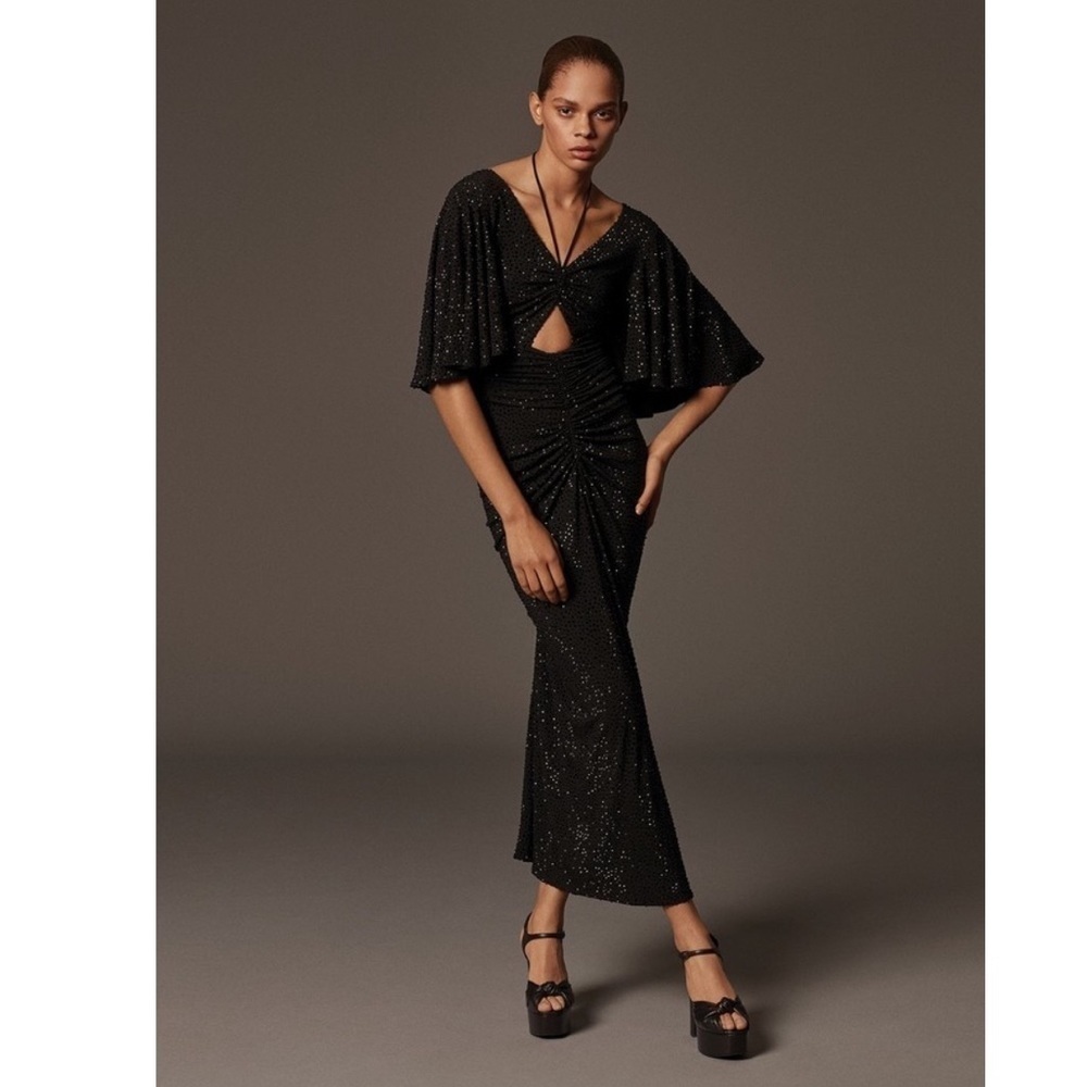 Michael Kors Collection dress 14 Crystal Embroidered Stretch Ruched Cutout - Picture 5 of 12